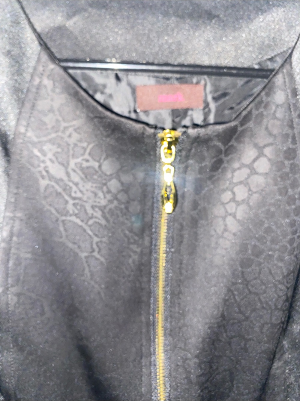 Source Unknown Black Textured Bomber Jacket with Gold Zip